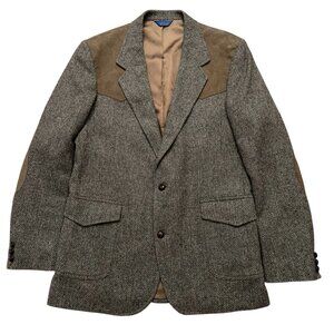 Pendleton Blazer Jackey Mens 44 Tall Pure Virgin Wool Elbow Patch Tweed Brown